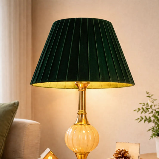 Vintage Velvet Pleated Lampshade Kit | DIY Dark Green Fabric Empire Table Lamp Shade - E10/E14/E26/E27