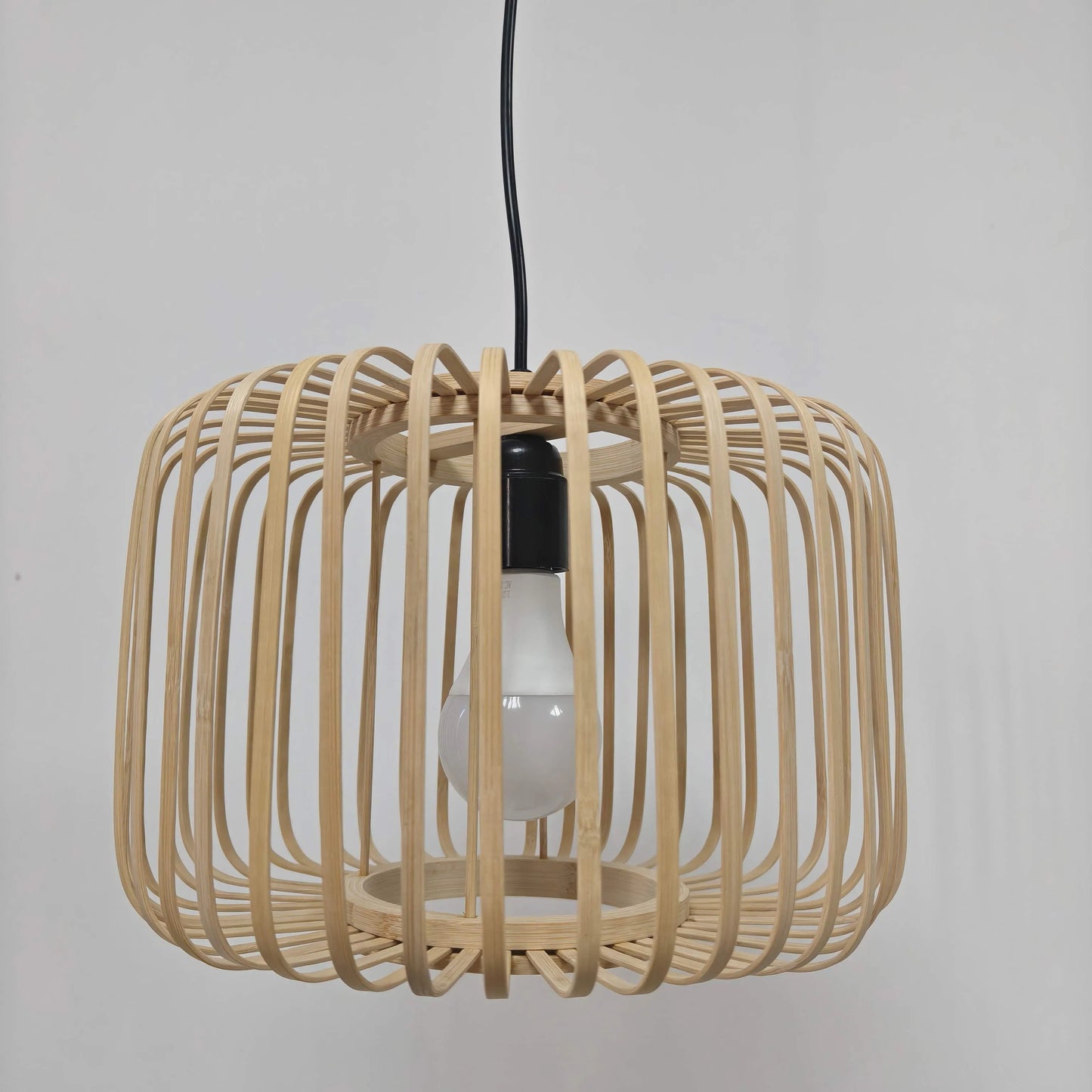 Scandinavian Drum Cage Bamboo Pendant Light Shade for Dining Room | Minimalist Design – M11/E26/E27