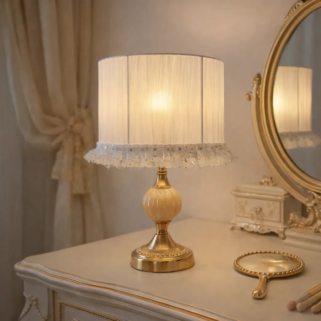 Fabric Pleated Lampshade Kit with Lace Trim | DIY White Table Lamp Shade Kit
