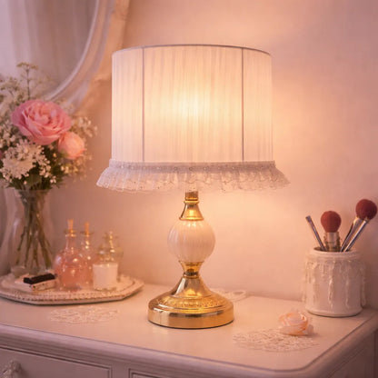 Fabric Pleated Lampshade Kit with Lace Trim | DIY White Table Lamp Shade Kit