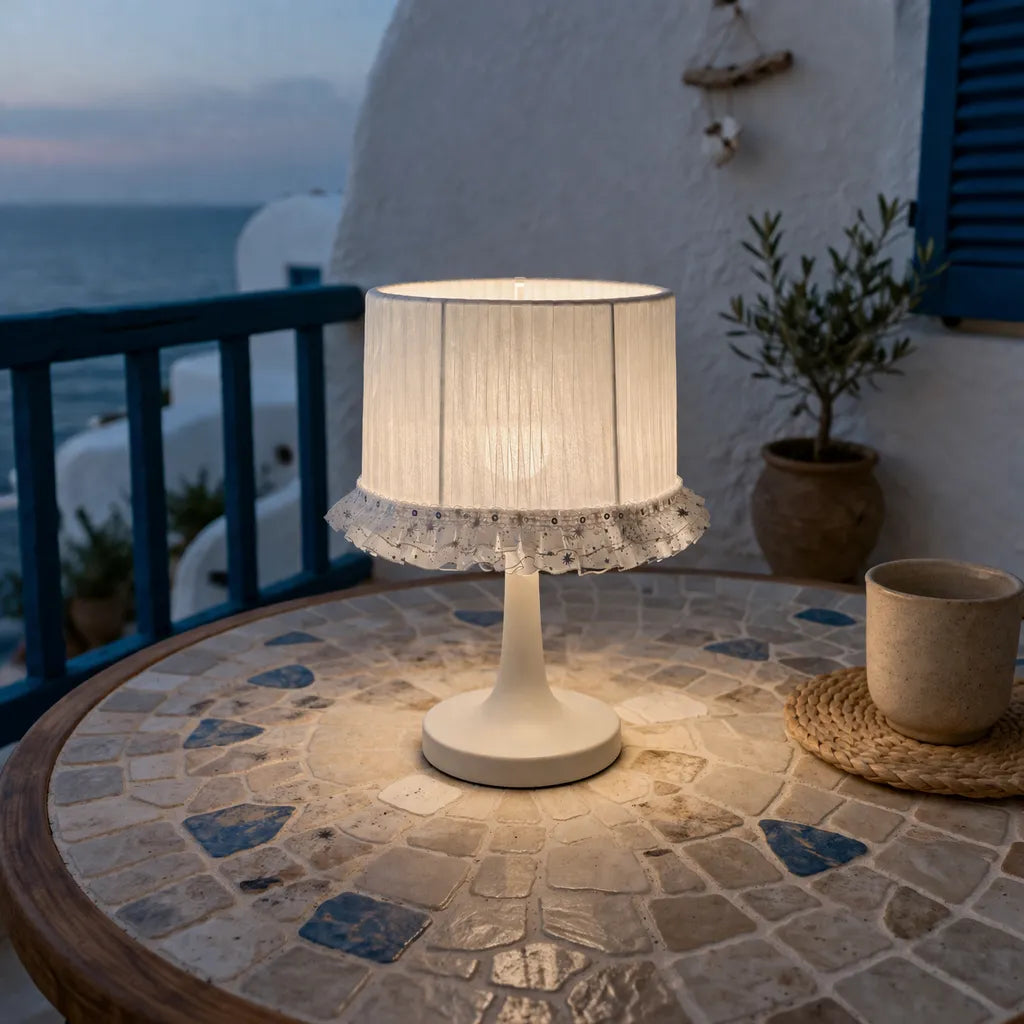 Fabric Pleated Lampshade Kit with Lace Trim | DIY White Table Lamp Shade Kit