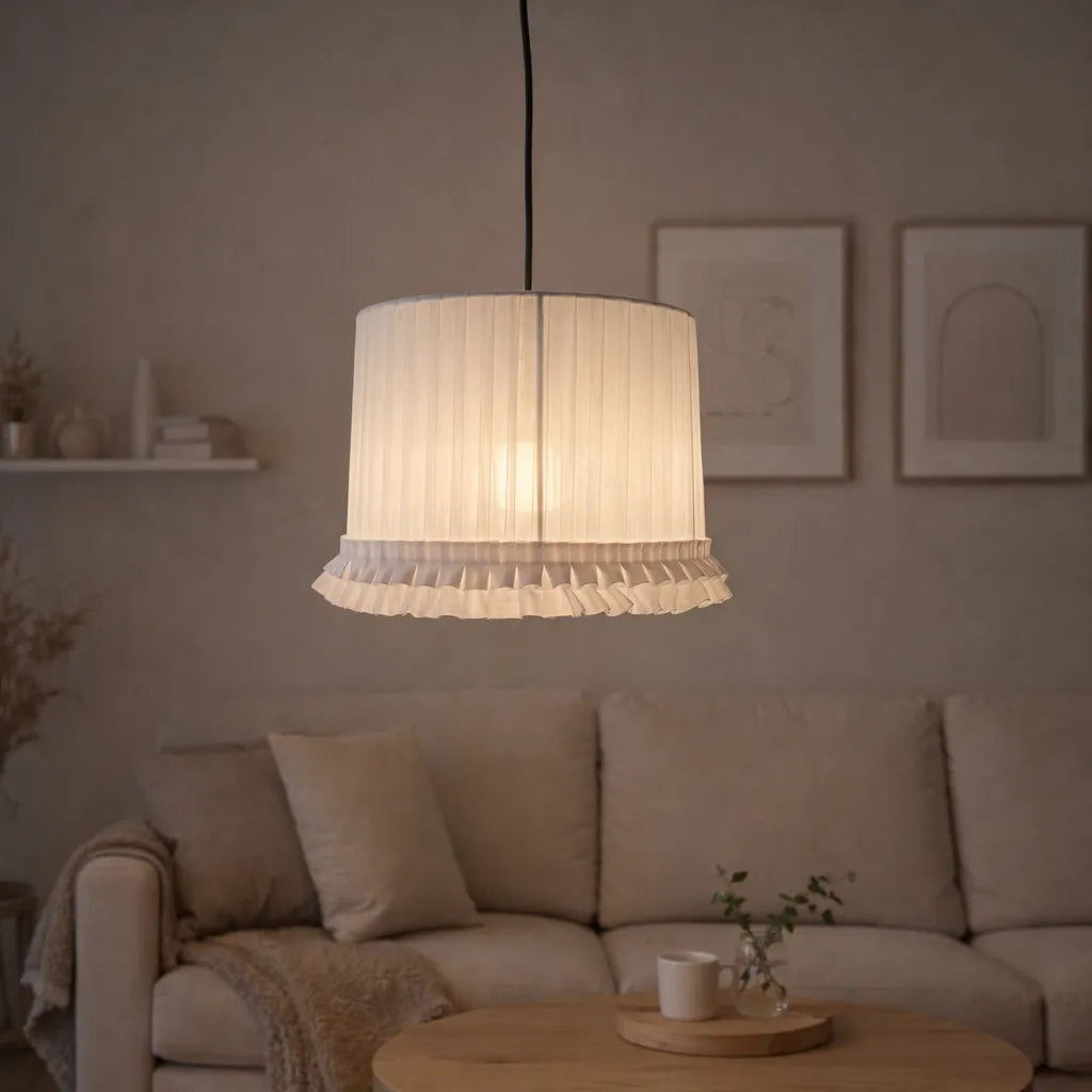 Fabric Pleated Lampshade Kit with Lace Trim | DIY White Table Lamp Shade Kit