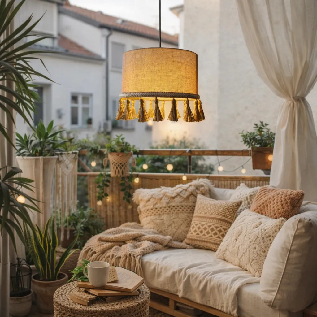 Natural Linen Drum Pendant Lampshade DIY Kit | Beige Hanging Light Shade with Tassel - E10/E14/E26/E27