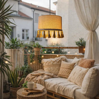 Natural Linen Drum Pendant Lampshade | DIY Hanging Light Shade Kit with Tassel