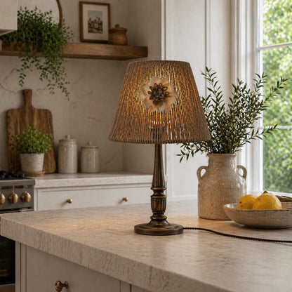 Rustic Rope Empire Lampshade | Small Natural DIY Table Lamp Shade Kit with Floral