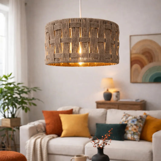 Natural Pendant Light Shade | Rope Woven Drum Lampshade DIY Kit for Floor & Table - E10/E14/E26/E27