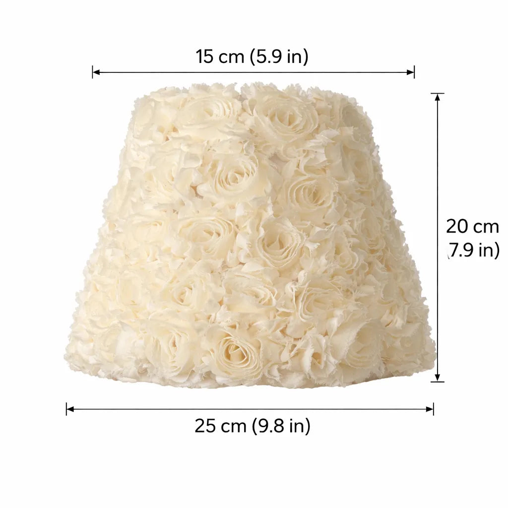 Retro Rose Stoff-Lampenschirm-Set | DIY beiger floraler Tischlampenschirm mit 3D-Blume – E10/E14/E26/E27