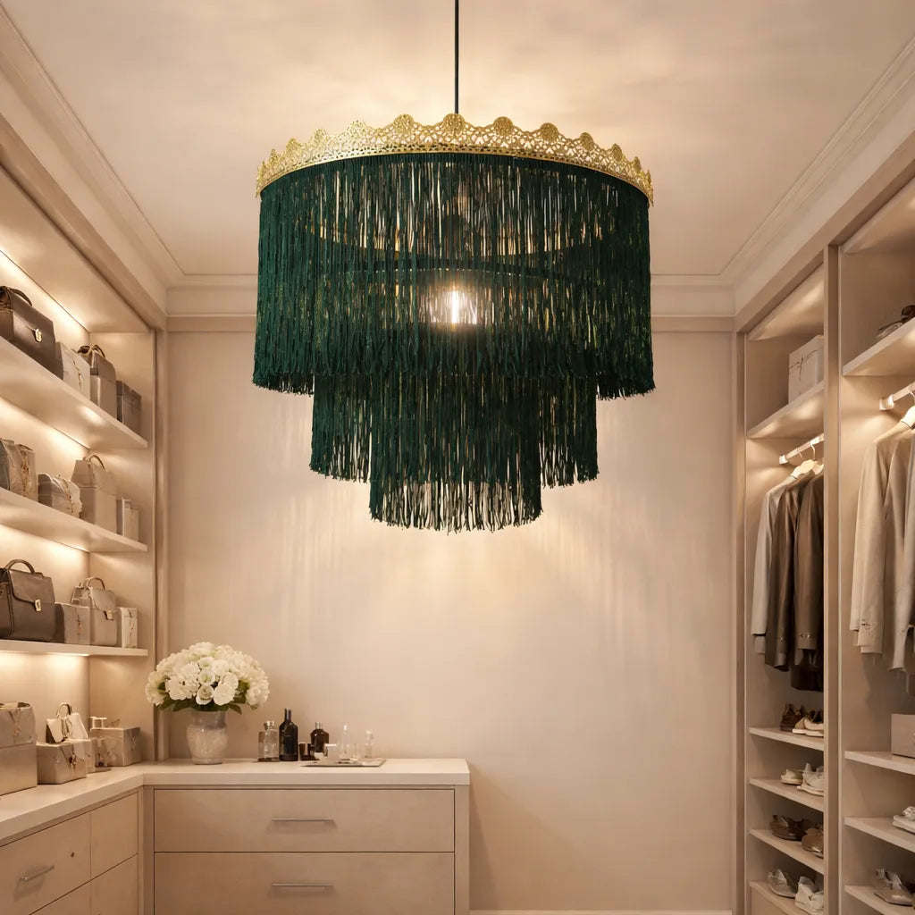 Pink & Green Fringe Pendant Lampshade | DIY Boho Hanging Light Shade Kit
