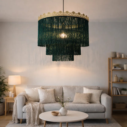 Pink & Green Fringe Pendant Lampshade | DIY Boho Hanging Light Shade Kit