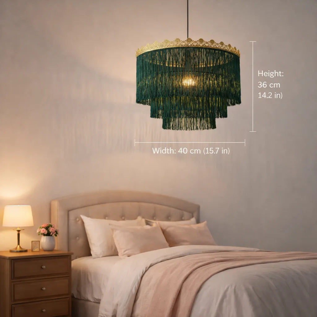 Pink & Green Fringe Pendant Lampshade | DIY Boho Hanging Light Shade Kit
