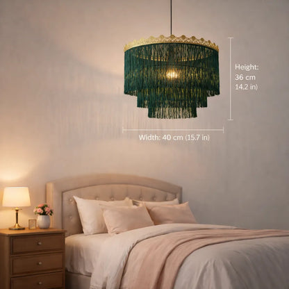 Pink & Green Fringe Pendant Lampshade | DIY Boho Hanging Light Shade Kit