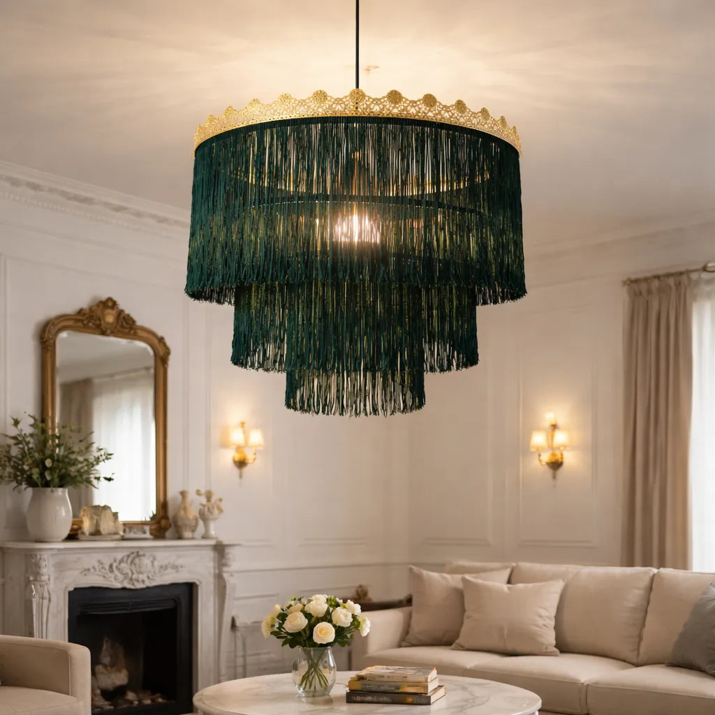Pink & Green Fringe Pendant Lampshade | DIY Boho Hanging Light Shade Kit