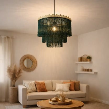 Pink & Green Fringe Pendant Lampshade | DIY Boho Hanging Light Shade Kit