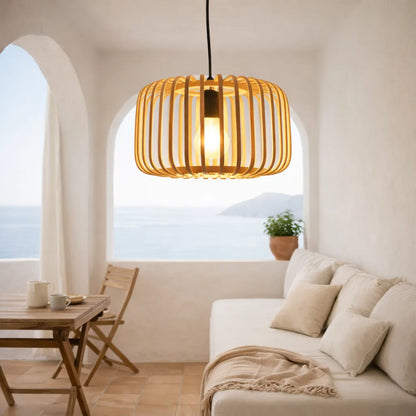 Scandinavian Drum Bamboo Pendant Light Shade for Dining Room | DIY Lamp Shade Kit