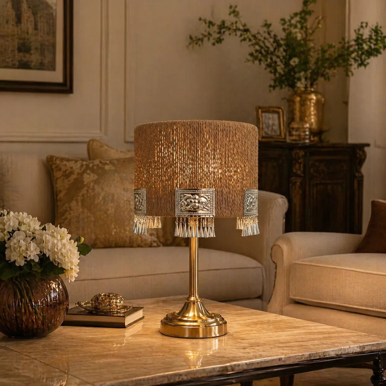 Boho Rope Lampshade with Fringe | DIY Natural Table Lamp Shade Kit