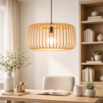 Scandinavian Drum Bamboo Pendant Light Shade for Dining Room | DIY Lamp Shade Kit
