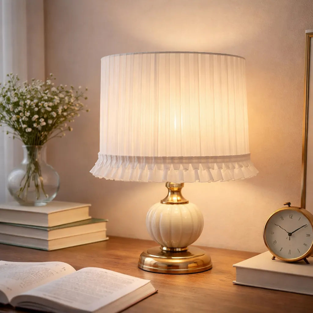 Fabric Pleated Lampshade Kit with Lace Trim | DIY White Table Lamp Shade Kit