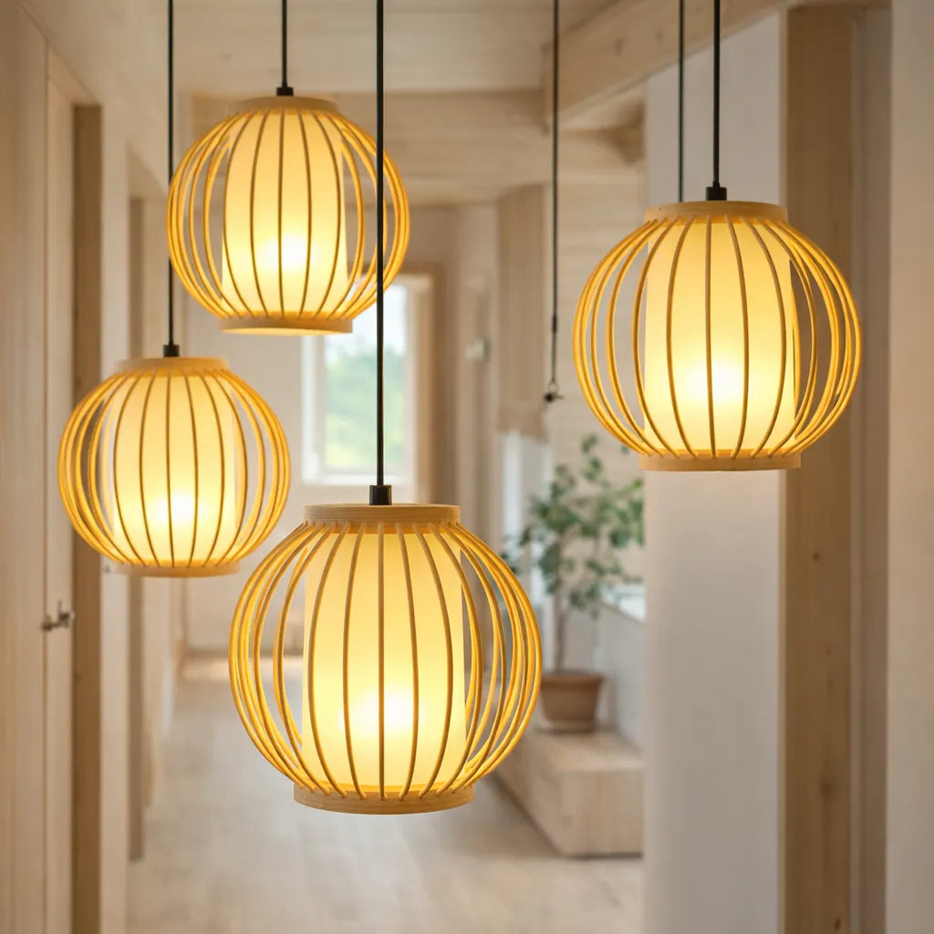 Japandi Small Lantern Bamboo Pendant Light Shade for Bedside | Minimalist Design – M11
