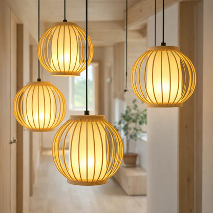 Japandi Lantern Bamboo Pendant Light Shade for Bedside | Small DIY Lampshade Kit