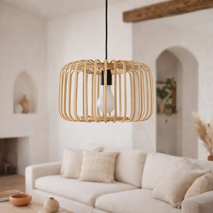 Scandinavian Drum Bamboo Pendant Light Shade for Dining Room | DIY Lamp Shade Kit