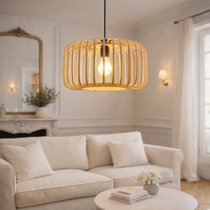 Scandinavian Drum Bamboo Pendant Light Shade for Dining Room | DIY Lamp Shade Kit