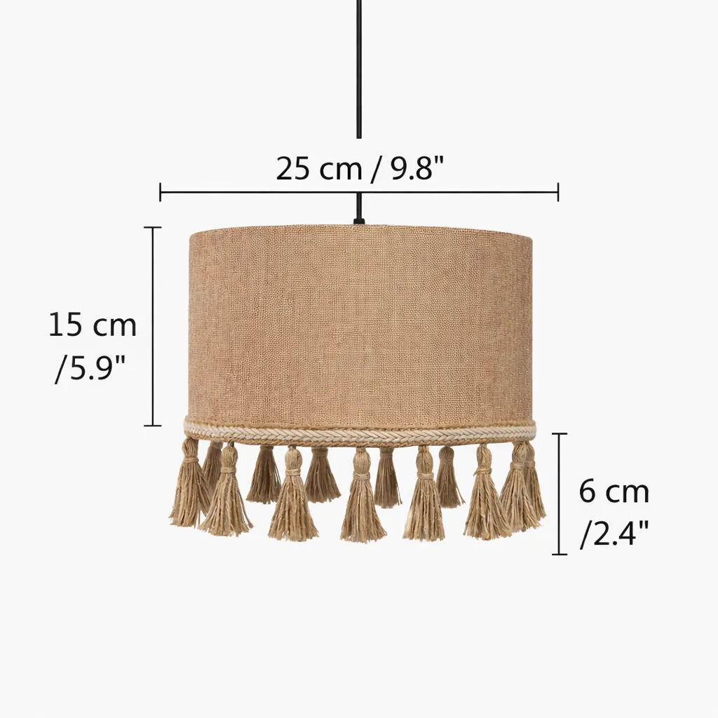Natural Linen Drum Pendant Lampshade DIY Kit | Beige Hanging Light Shade with Tassel - E10/E14/E26/E27