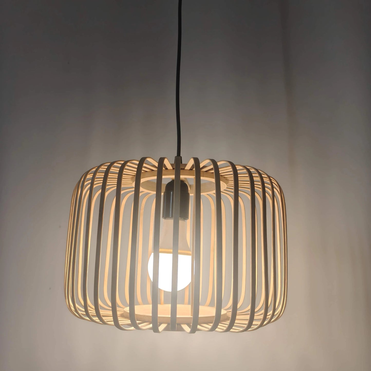 Scandinavian Drum Cage Bamboo Pendant Light Shade for Dining Room | Minimalist Design – M11/E26/E27