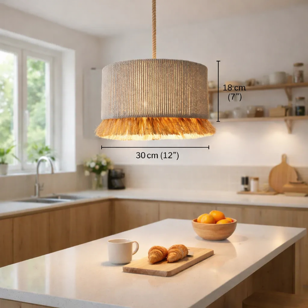 Natural Fringe Drum Pendant Lampshade Kit | Scandinavian Fabric Hanging Light Shade