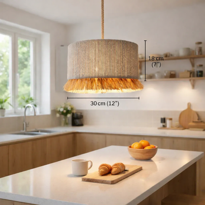 Natural Fringe Drum Pendant Lampshade Kit | Scandinavian Fabric Hanging Light Shade
