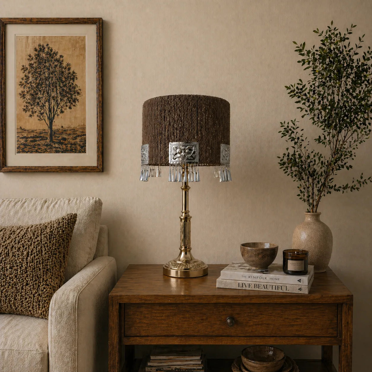 Boho Rope Lampshade with Fringe | DIY Natural Table Lamp Shade Kit