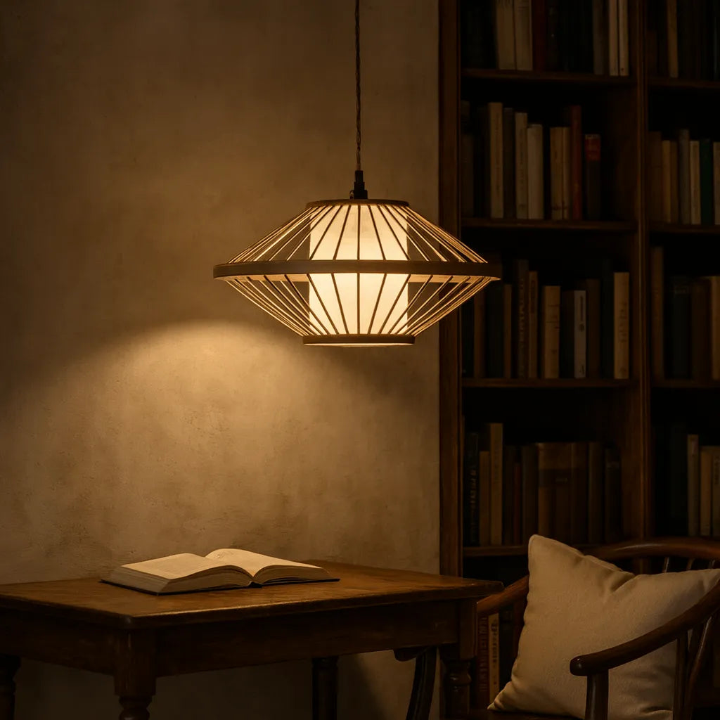 Japandi Disc Bamboo Pendant Light Shade | Minimalist Design – M11/E26/E27