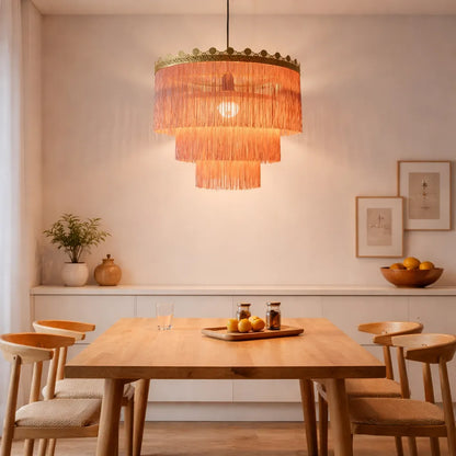 Pink & Green Fringe Pendant Lampshade | DIY Boho Hanging Light Shade Kit