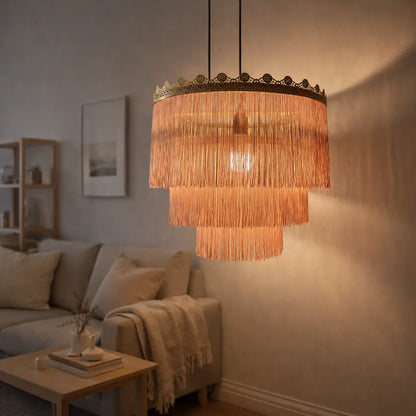 Pink & Green Fringe Pendant Lampshade | DIY Boho Hanging Light Shade Kit