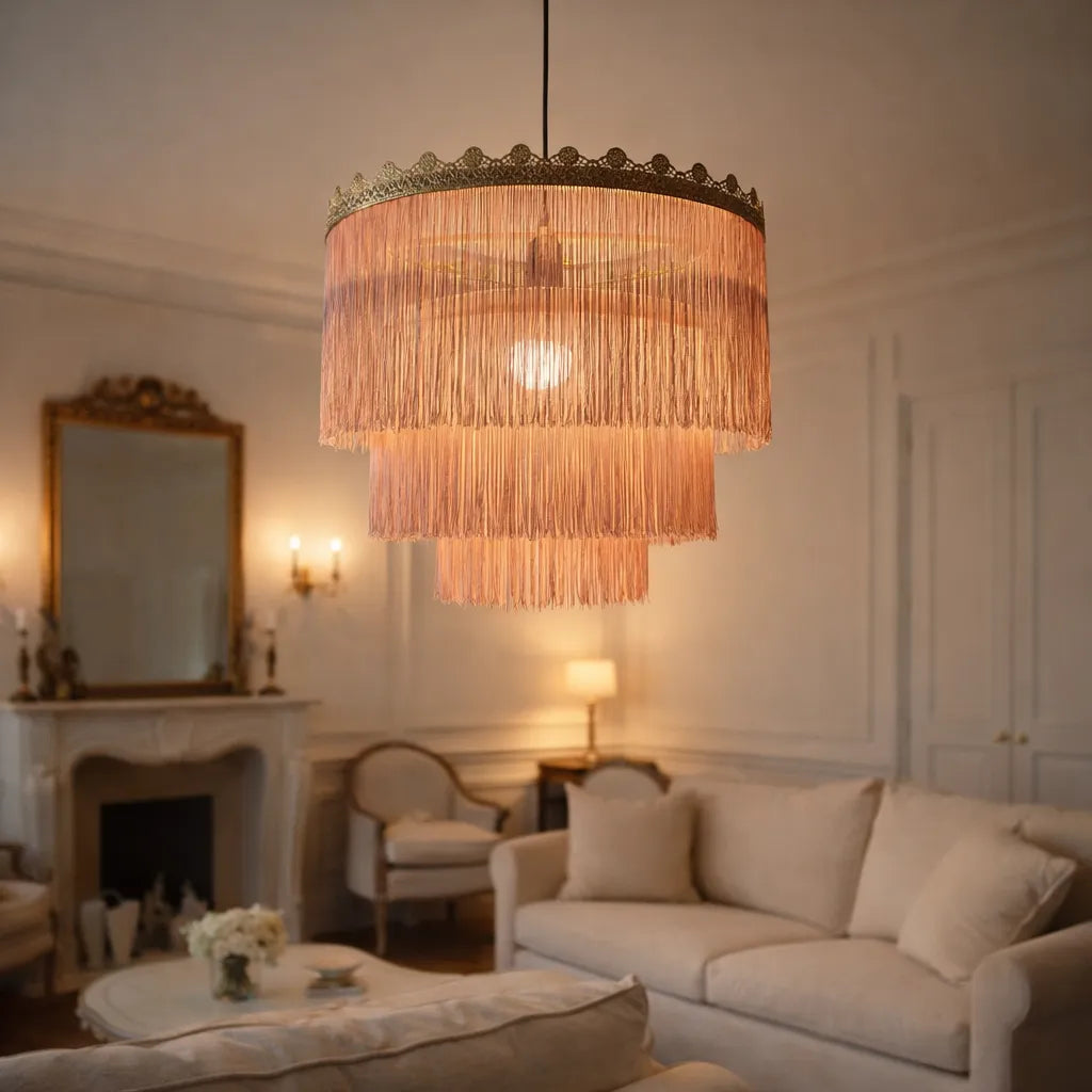 Pink & Green Fringe Pendant Lampshade | DIY Boho Hanging Light Shade Kit