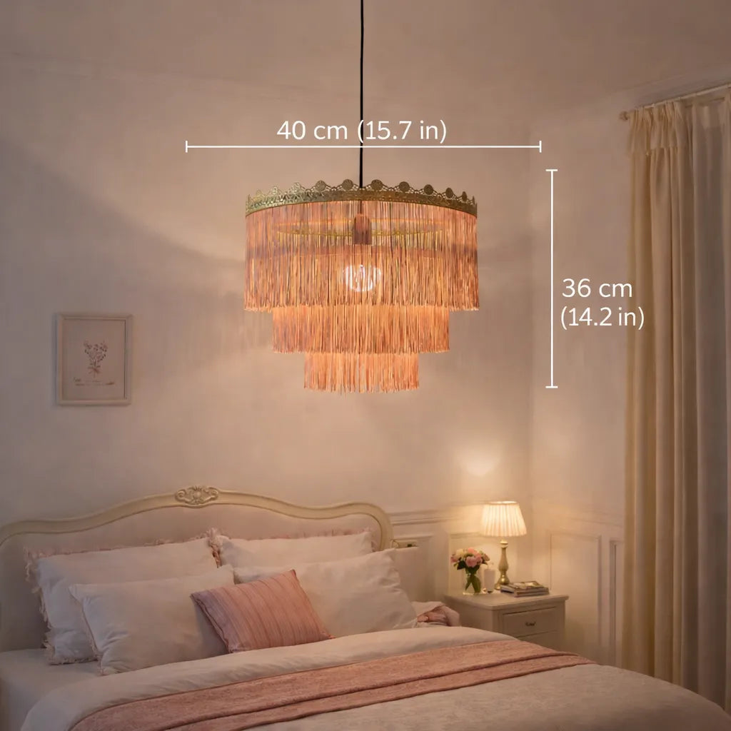 Pink & Green Fringe Pendant Lampshade | DIY Boho Hanging Light Shade Kit