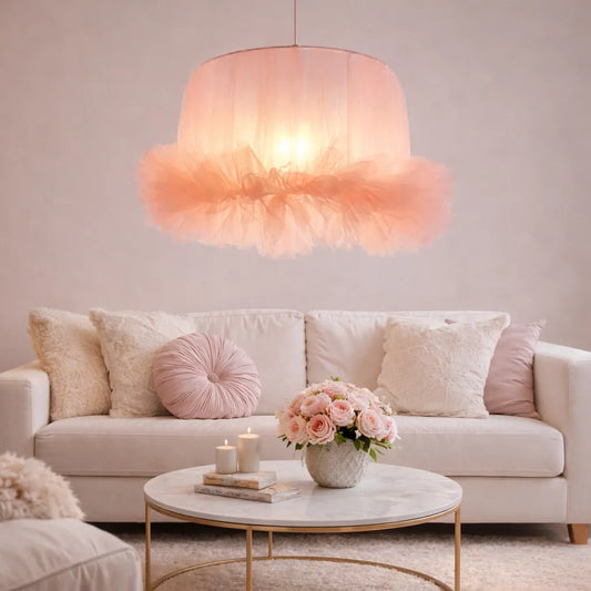 Coquette Ballerina Tulle Pendant Light Shade | Pink Ruffled DIY Fabric Lampshade Kit - E10,E14,E26,E27