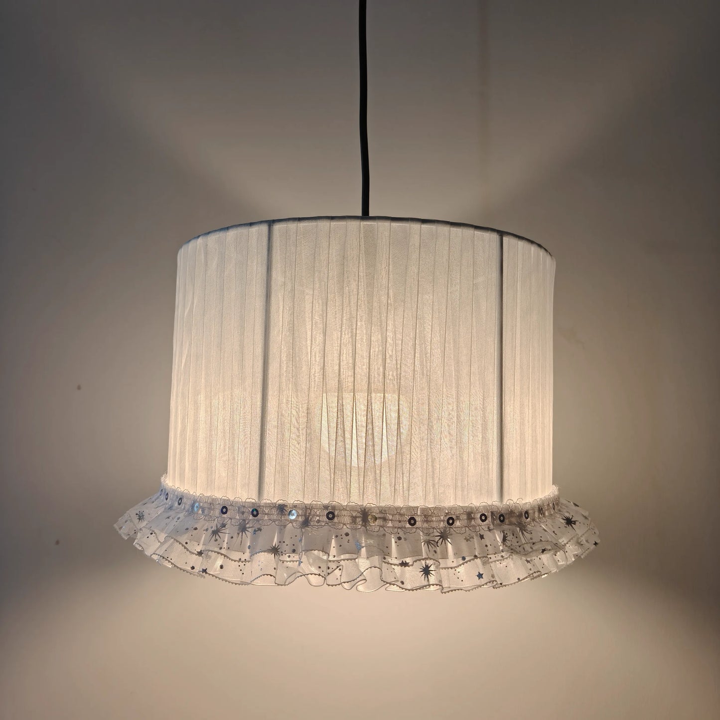 Fabric Pleated Lampshade Kit with Lace Trim | DIY White Table Lamp Shade Kit