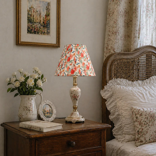 Pleated Floral Lampshade for Table Lamp | Vintage Pink Fabric Shade - E10 / E14 / E26 / E27