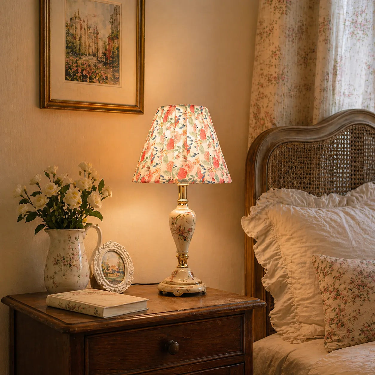 Floral DIY Pleated Lampshade for Table Lamp | Pink Vintage Empire Lampshade Kit