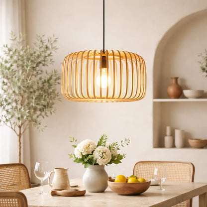 Scandinavian Drum Bamboo Pendant Light Shade for Dining Room | DIY Lamp Shade Kit