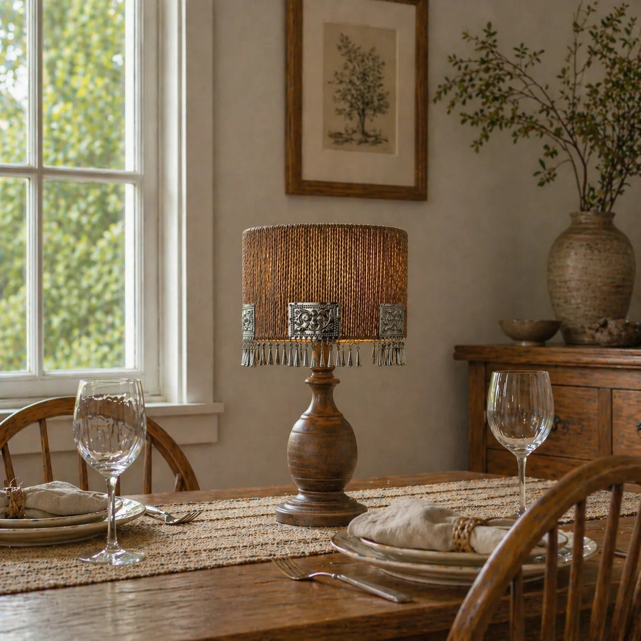 Boho Rope Lampshade with Fringe | DIY Natural Table Lamp Shade Kit