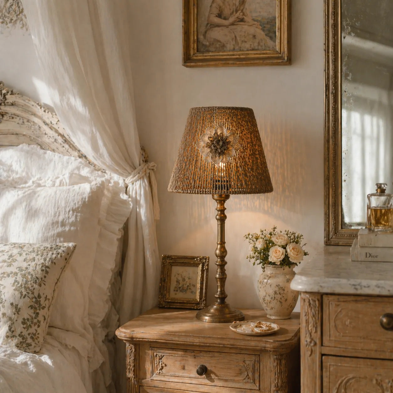 Rustic Rope Empire Lampshade | Small Natural DIY Table Lamp Shade Kit with Floral