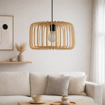 Scandinavian Drum Bamboo Pendant Light Shade for Dining Room | DIY Lamp Shade Kit