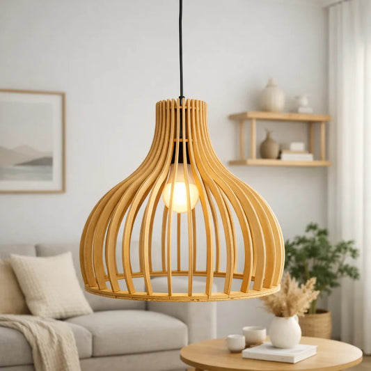 Scandinavia Sculptural Birdcage Wood Pendant Light Shade DIY Kit – M11/E10