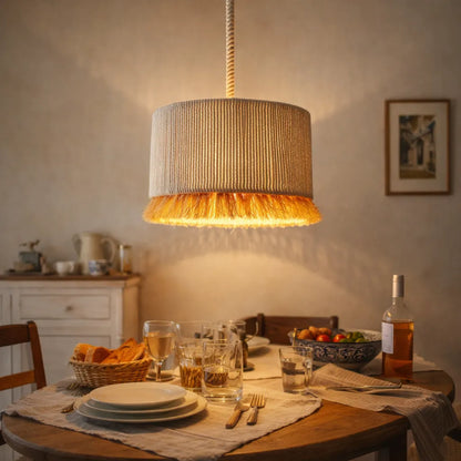 Natural Fringe Drum Pendant Lampshade Kit | Scandinavian Fabric Hanging Light Shade