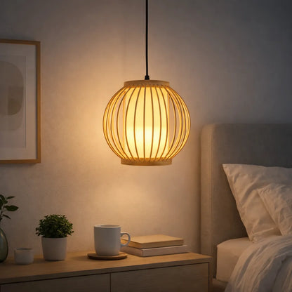 Japandi Lantern Bamboo Pendant Light Shade for Bedside | Small DIY Lampshade Kit