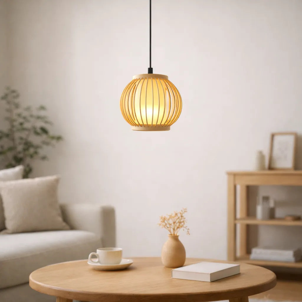 Japandi Small Lantern Bamboo Pendant Light Shade for Bedside | Minimalist Design – M11