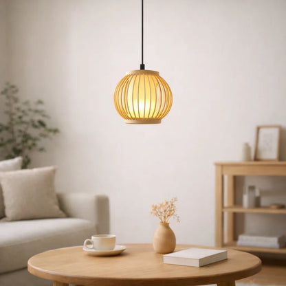 Japandi Lantern Bamboo Pendant Light Shade for Bedside | Small DIY Lampshade Kit