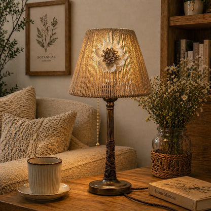 Rustic Rope Empire Lampshade | Small Natural DIY Table Lamp Shade Kit with Floral