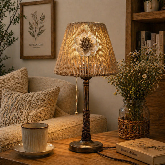 Rustic Rope DIY Empire  Lampshade Kit |  Natural Small Table Lamp Shade with Floral - E10 / E14 / E26 / E27